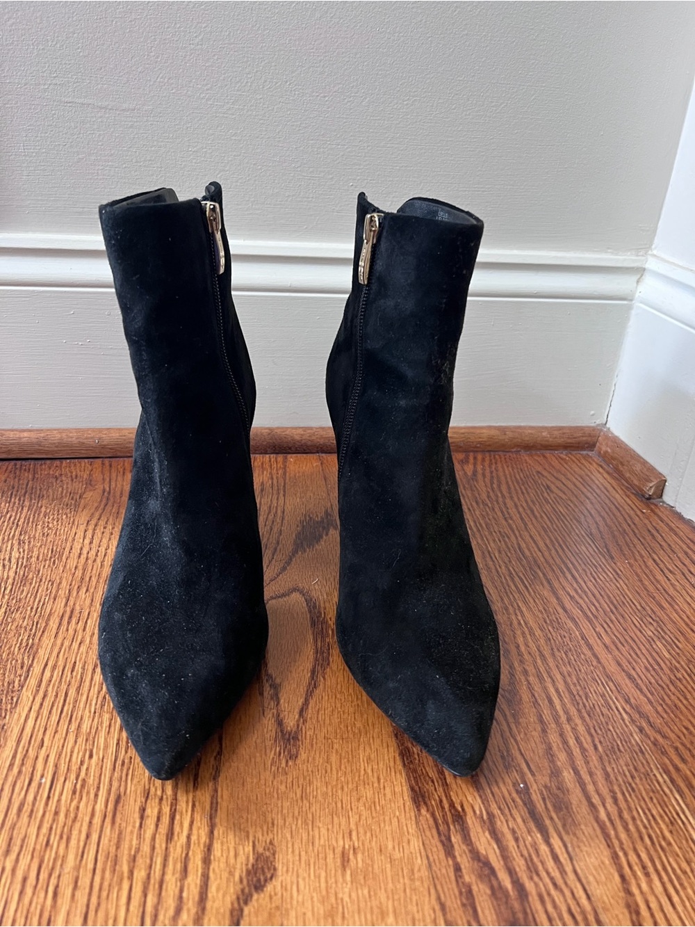 Steven New York Lielle Black Suede Pointed Ankle Booties with Side Zip